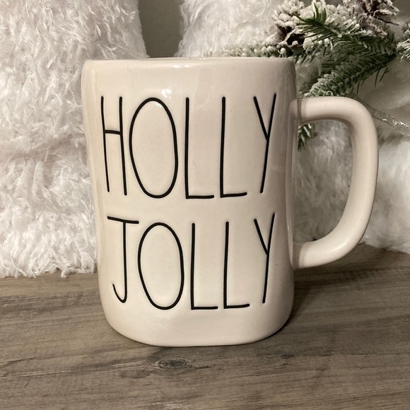 NWOT Rae Dunn HOLLY JOLLY WITH WREATH DOUBLE-SIDED MUG - Picture 2 of 4